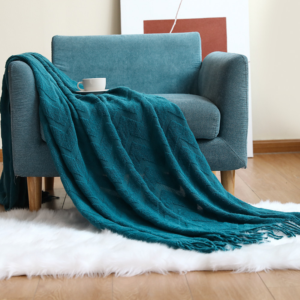 Wool Blanket Herringbone - Visgraatpatroon Sofa Throw Gebreide deken Effen