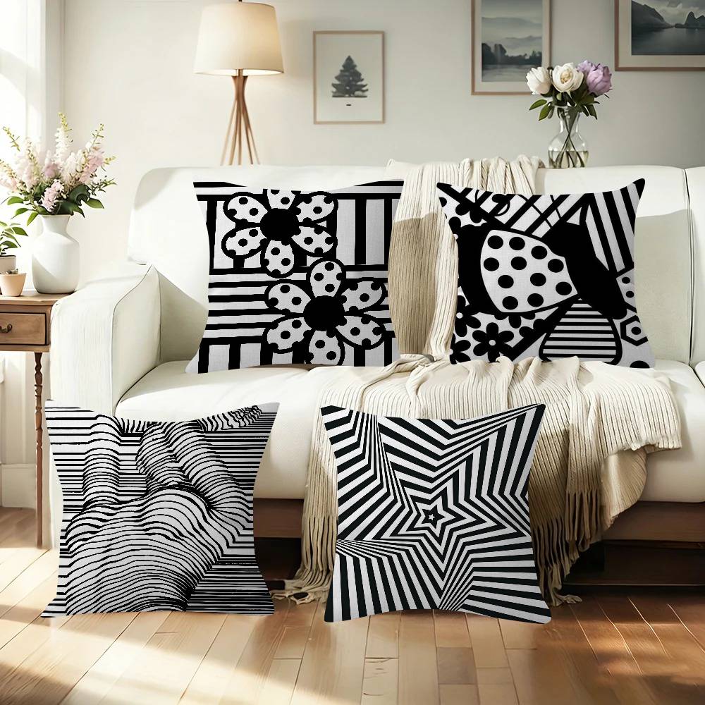 Home Lines Textiles - Zwarte abstracte lijn kussen Anime kussen