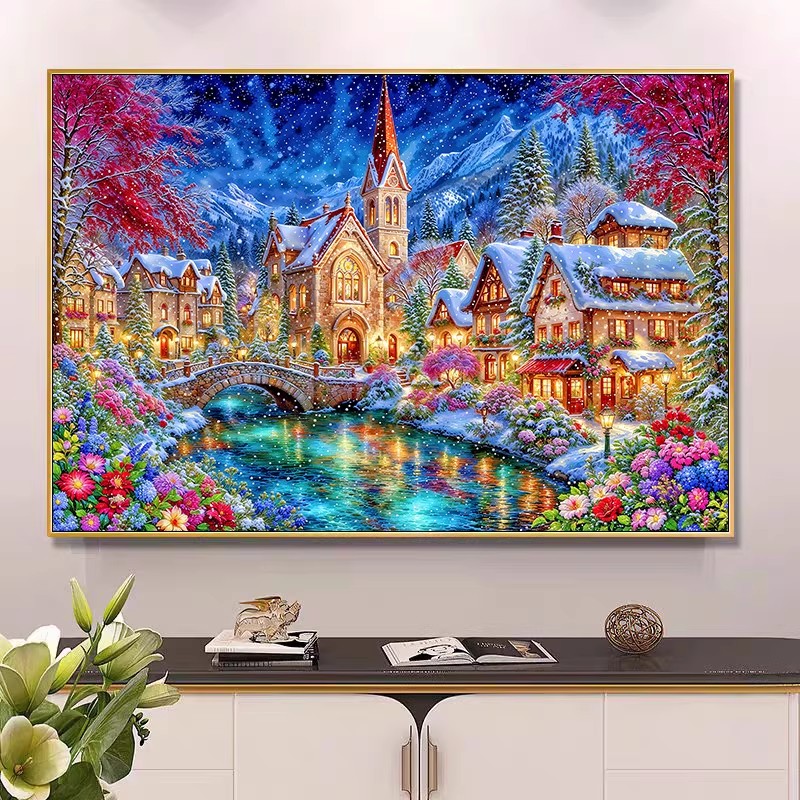 Home Textiles Discount - 9ct 100x75cm Winter Kerk Borduurwerk DIY