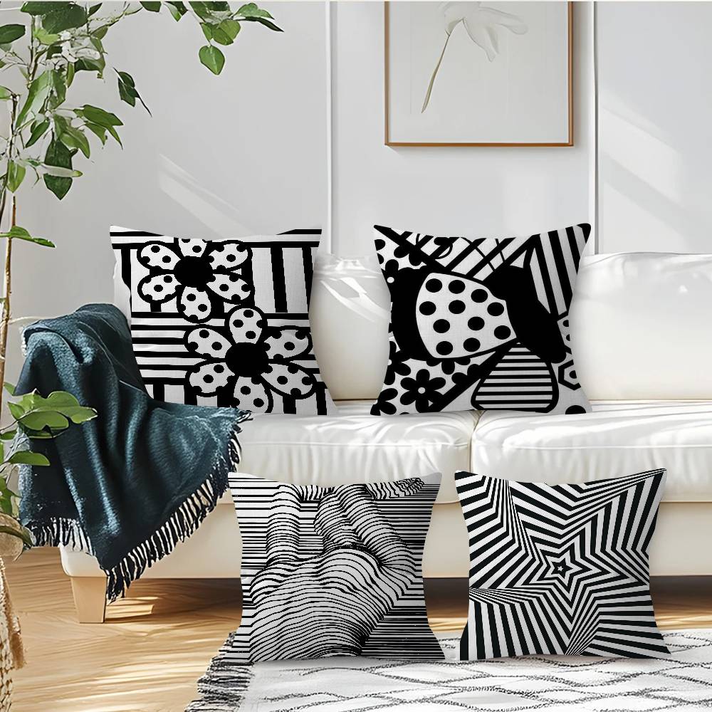 Zwarte abstracte lijn kussen A - Home Lines Textiles recensie en prijs